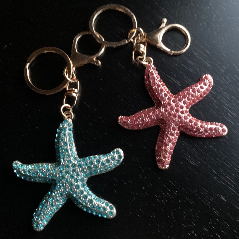 Rhinestone Starfish Bag Charm / Keychain Pink OR Blue